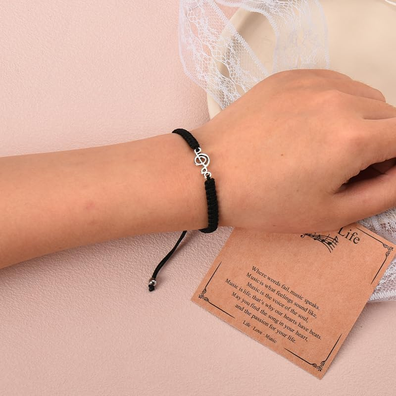 Music Is Life Bracelets for Women Men - Woven Rope Bracelet Gifts for Musicians, Lovers, Teachers, Students - Birthday Graduation Music Note Jewelry