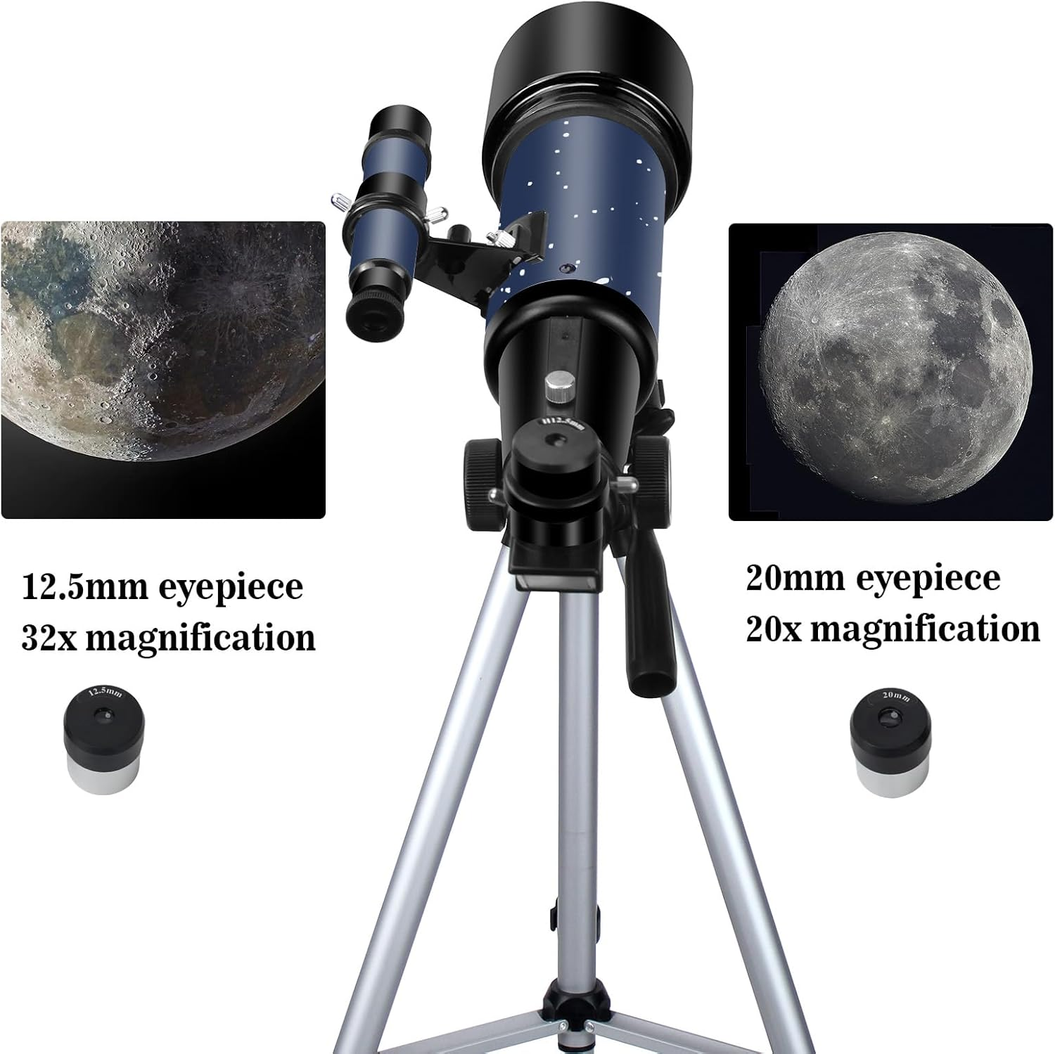 Telescope for Adults Beginners, Opening 70Mm, 400Mm, Full AZ Support, Multi-Coated Optics Refractor, Travel Telescope with Tripod Holder, Phone Adapter (Blue) image number 6