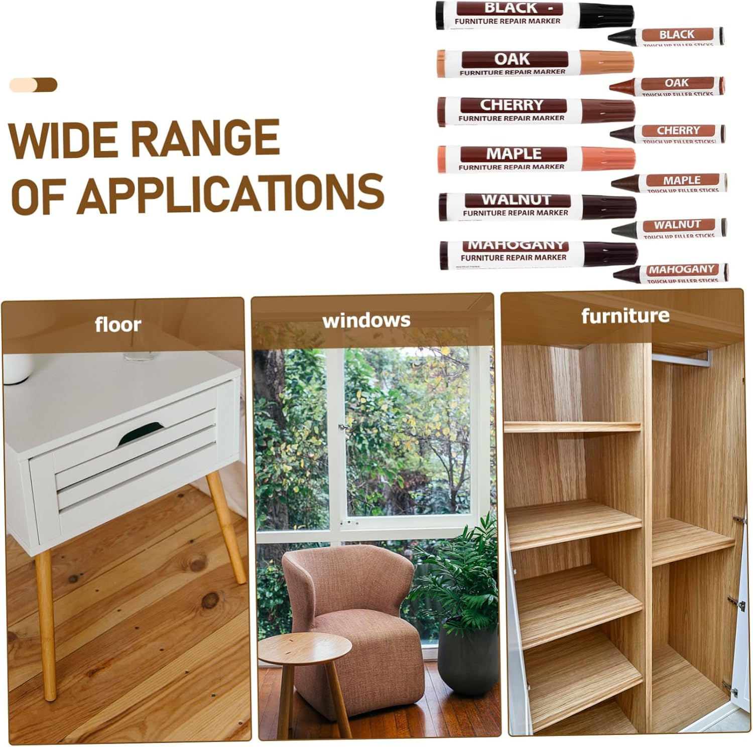 Generic Furniture Repair Marker Set Paint Pens for Scratch Repair Wood Furniture Kit image number 5