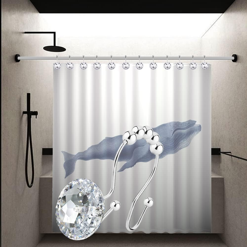 Yapicoco 12PCS Shower Curtain Hooks Rings for Bathroom, Double Hooks Glide anti Rust Crystal Rhinestones Hooks Rods Curtains and Liner (Crystal White) - Aqua Blue image number 2