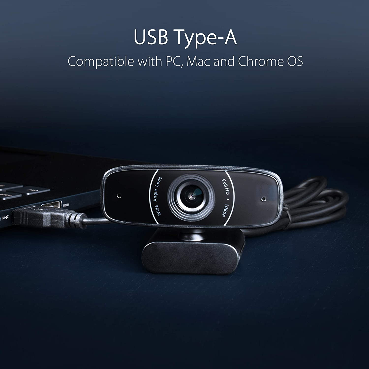 ASUS Webcam C3 1080P HD USB Camera - Beamforming Microphone, Tilt-Adjustable, 360 Degree Rotation, Wide Field of View, Compatible with Skype, Microsoft Teams and Zoom