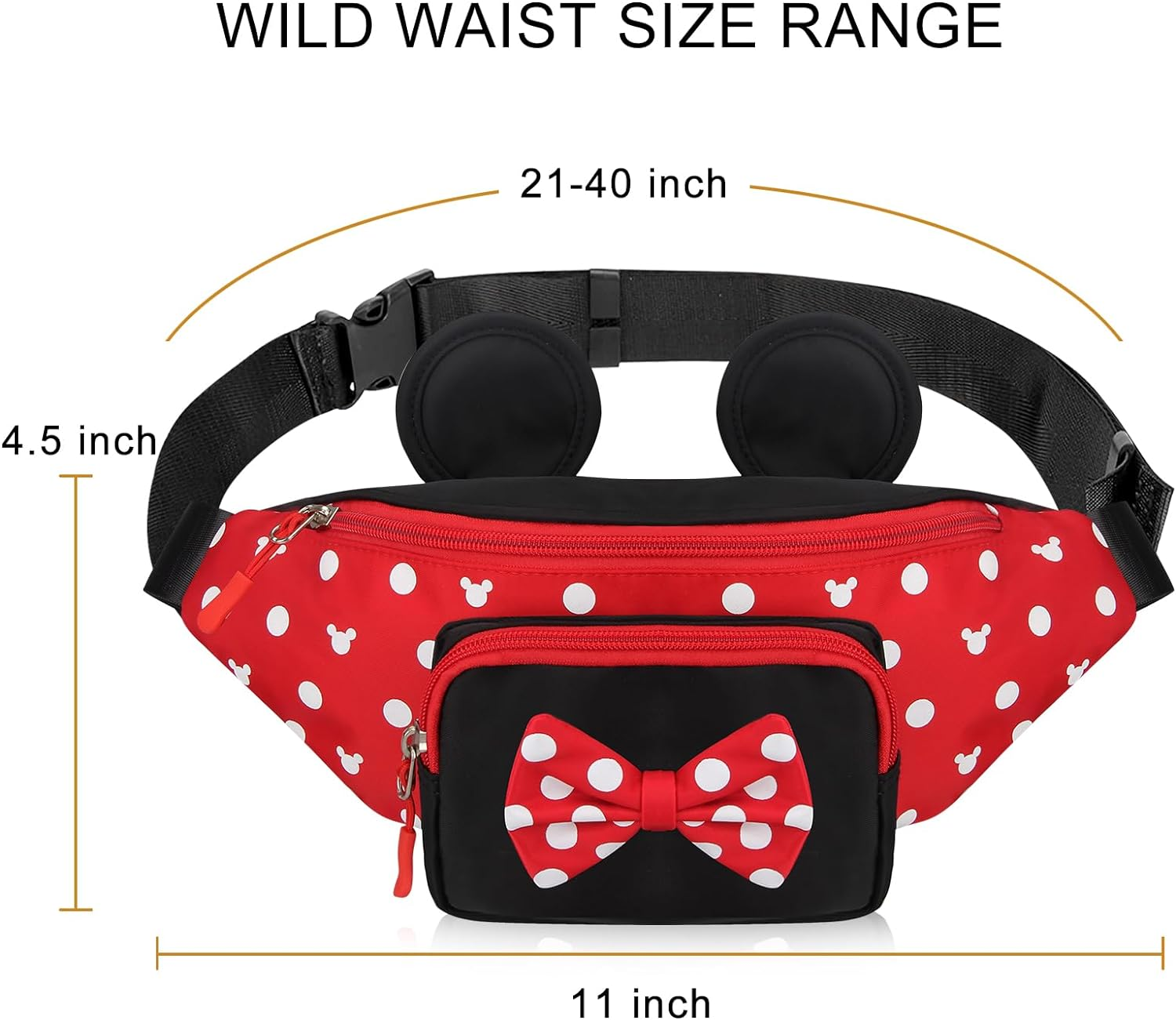 Cute Fanny Pack for Travel Fanny Pack Women Waist Pack Teen Girls Mini Mouse Belt Bag Cartoon Fanny Pack Hiking Bum Bags Outdoor Waist Bag with Mouse Ears, Red, Small, Disney Fanny Pack image number 3