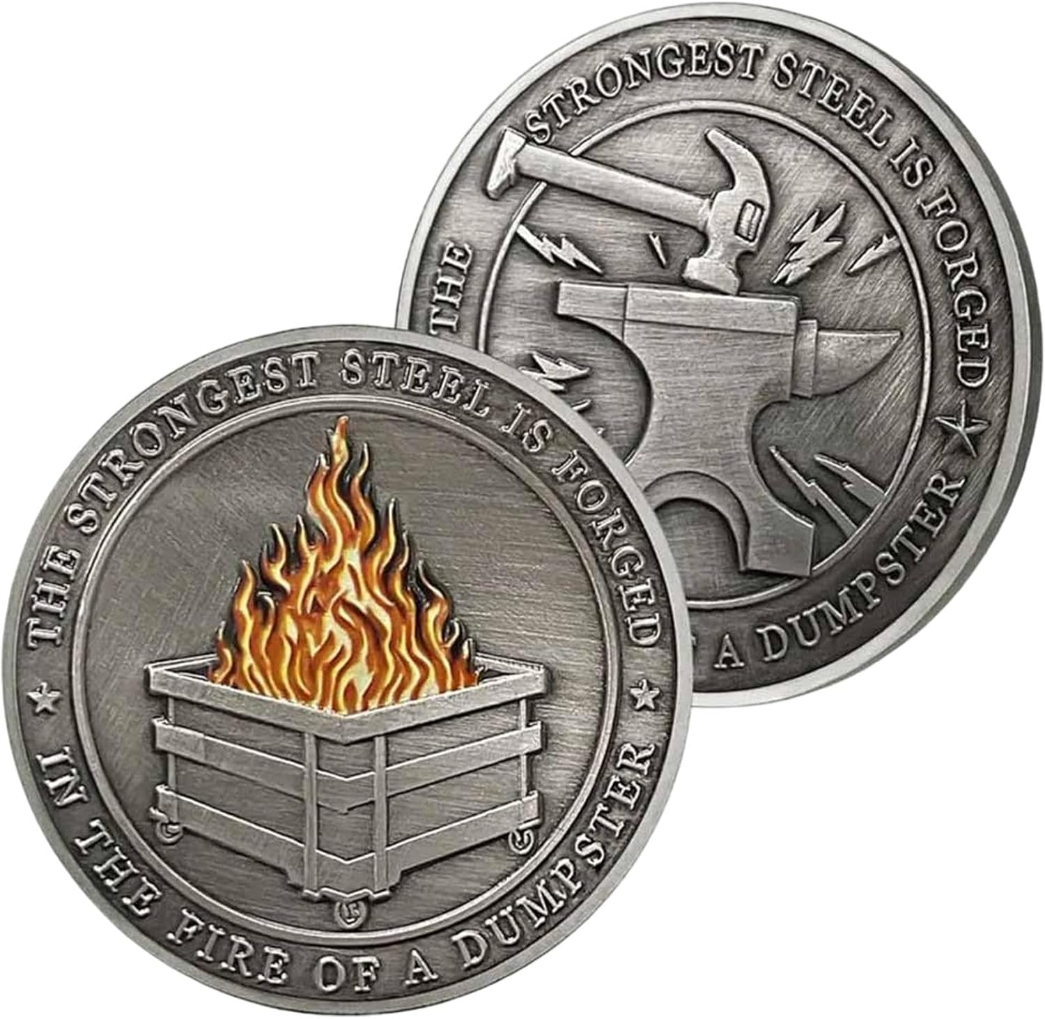 Dumpster Fire Challenge Coin, Strongest Steel Is Forged in a Dumpster Coin, the Fire of Dumpster Coin, Dumpster Fire Desk Coin Accessories, Encouragement Challenge Coin Motivational Prop for Women Men image number 5