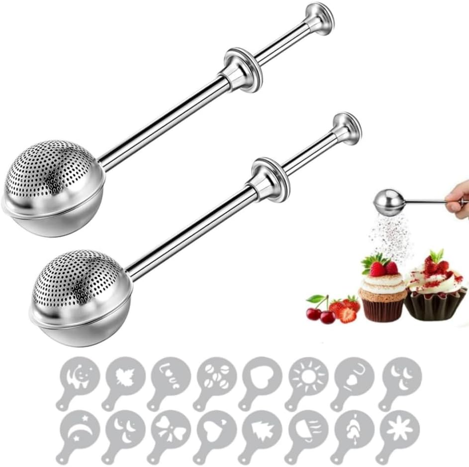 2 PCS Flour Dusting Wand,With Powder Spreading Molds, Dusting Wand for Sugar, Flour and Spices, Stainless Steel Pick up and Dust Flour Sifter, Dusting Wand for Sugar, Flour and Spices image number 3