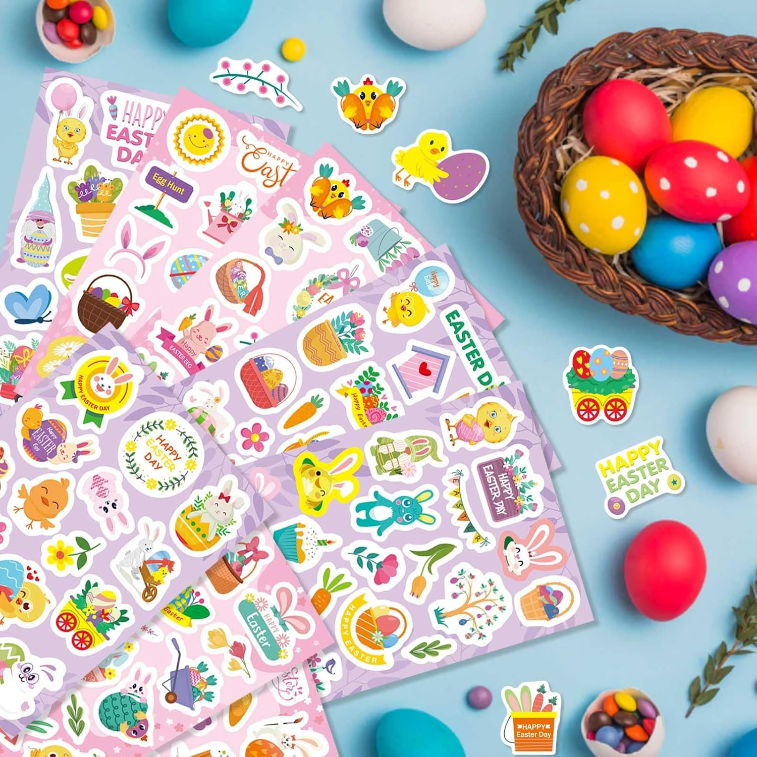 Easter Stickers, Fyvadio 282PCS Easter Eggs Bunny Rabbit Stickers for Kids Adults, Cute Easter Holiday Stickers for Skateboard, Water Bottles, Scrapbook, Junk Journal, DIY Crafts image number 3