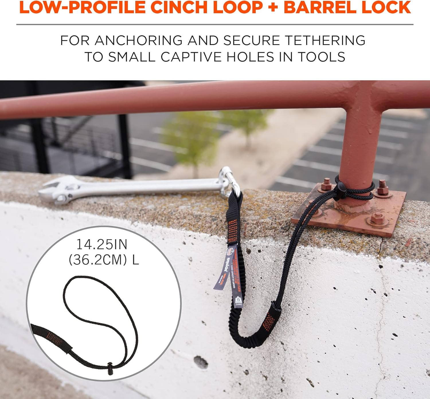 Ergodyne Squids 3105 Tool Lanyard with Aluminum Screw Lock Carabiner, Tool Weight Capacity 15Lbs, Black image number 1