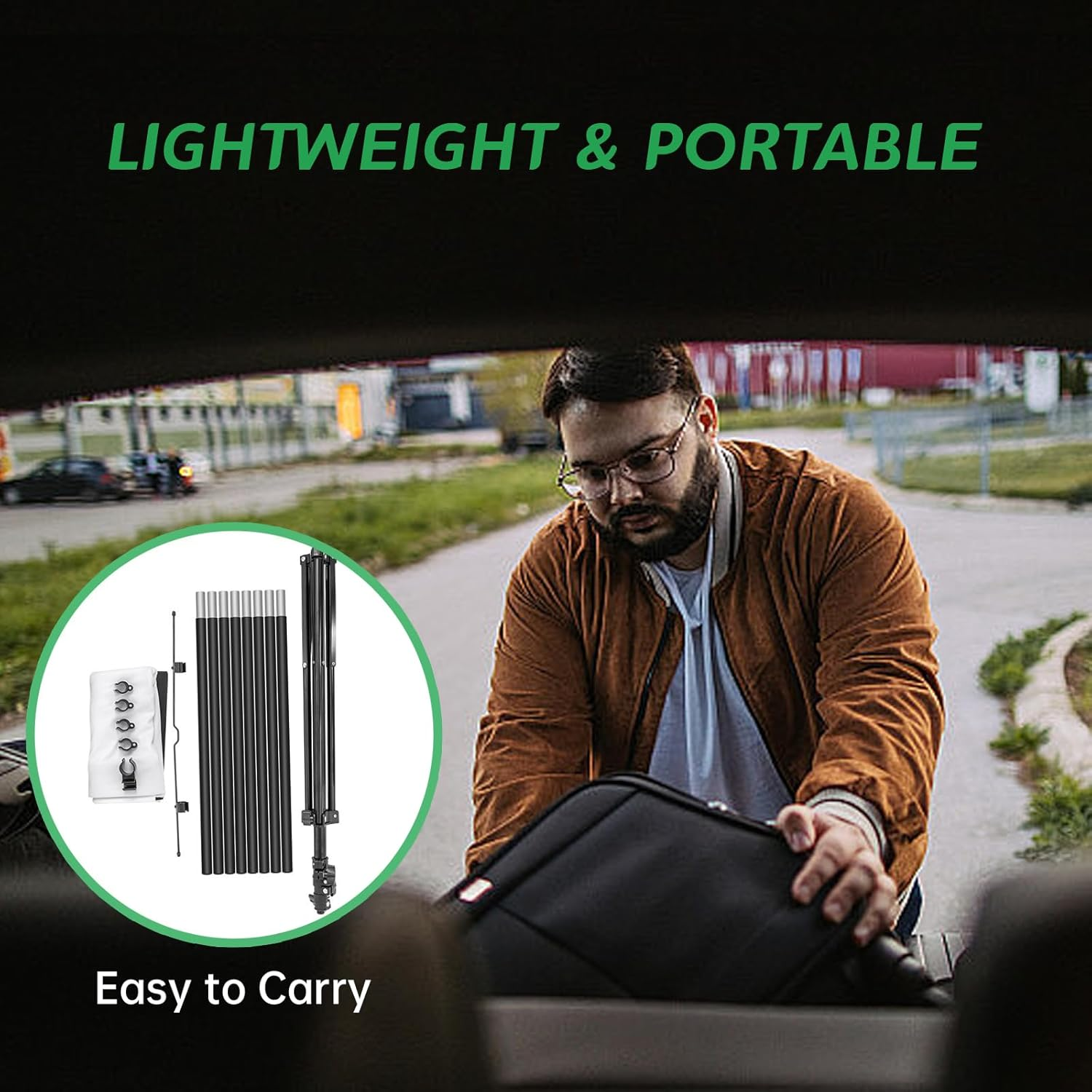 Tripod Projector Screen with Stand 80 Inch 16:9 4K HD Projection Screen Stand Wrinkle-Free Height Adjustable Portable Screen for Projector Indoor & Outdoor for Movie,Home Cinema,Gaming,Office