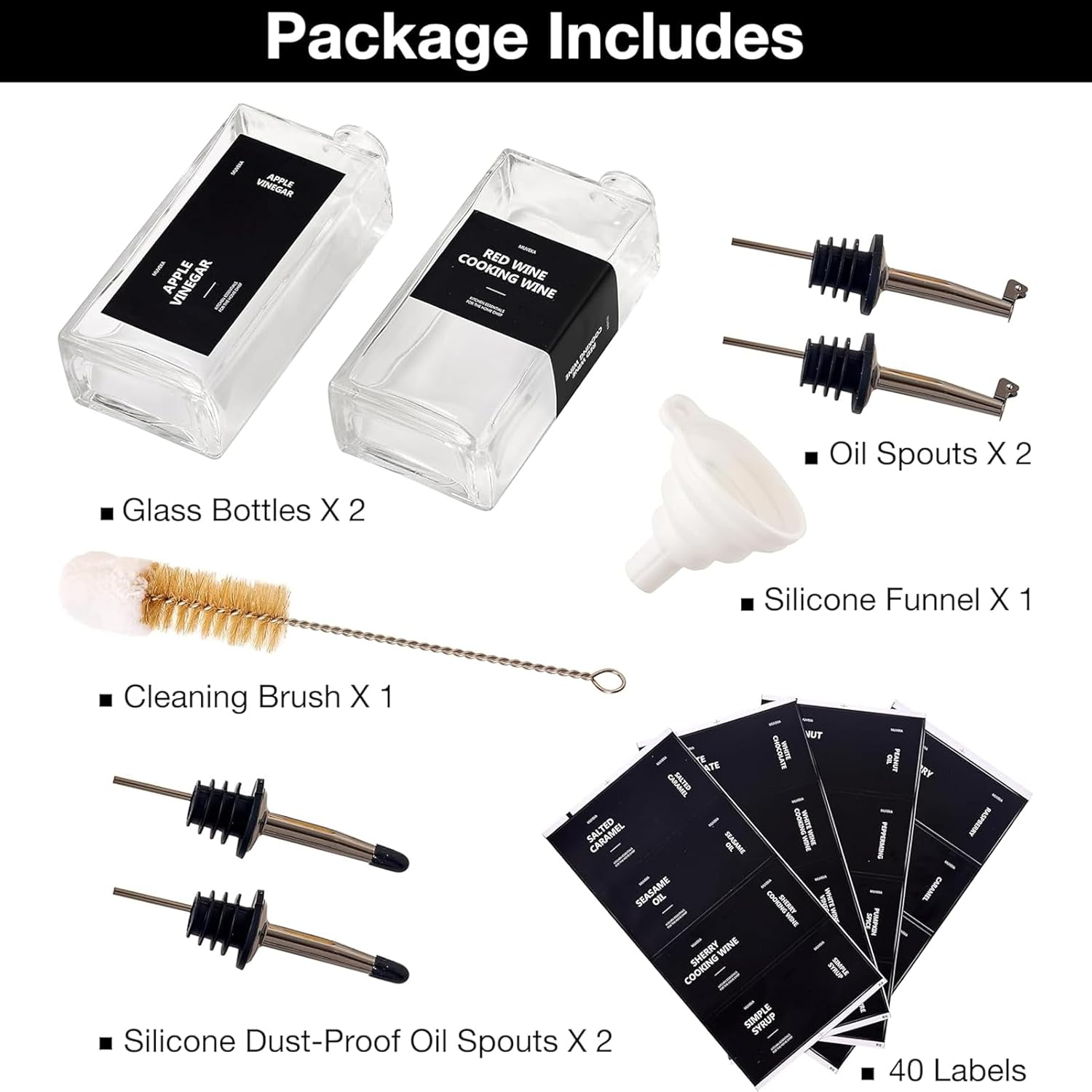 Olive Oil Dispenser Bottle for Kitchen, 16.9 Oz/ 500 Ml Cooking Oil Dispenser, Oil and Vinegar Dispenser Bottle Set, Glass Oil Container,Coffee Syrup Dispenser (Balck, Set of 2)