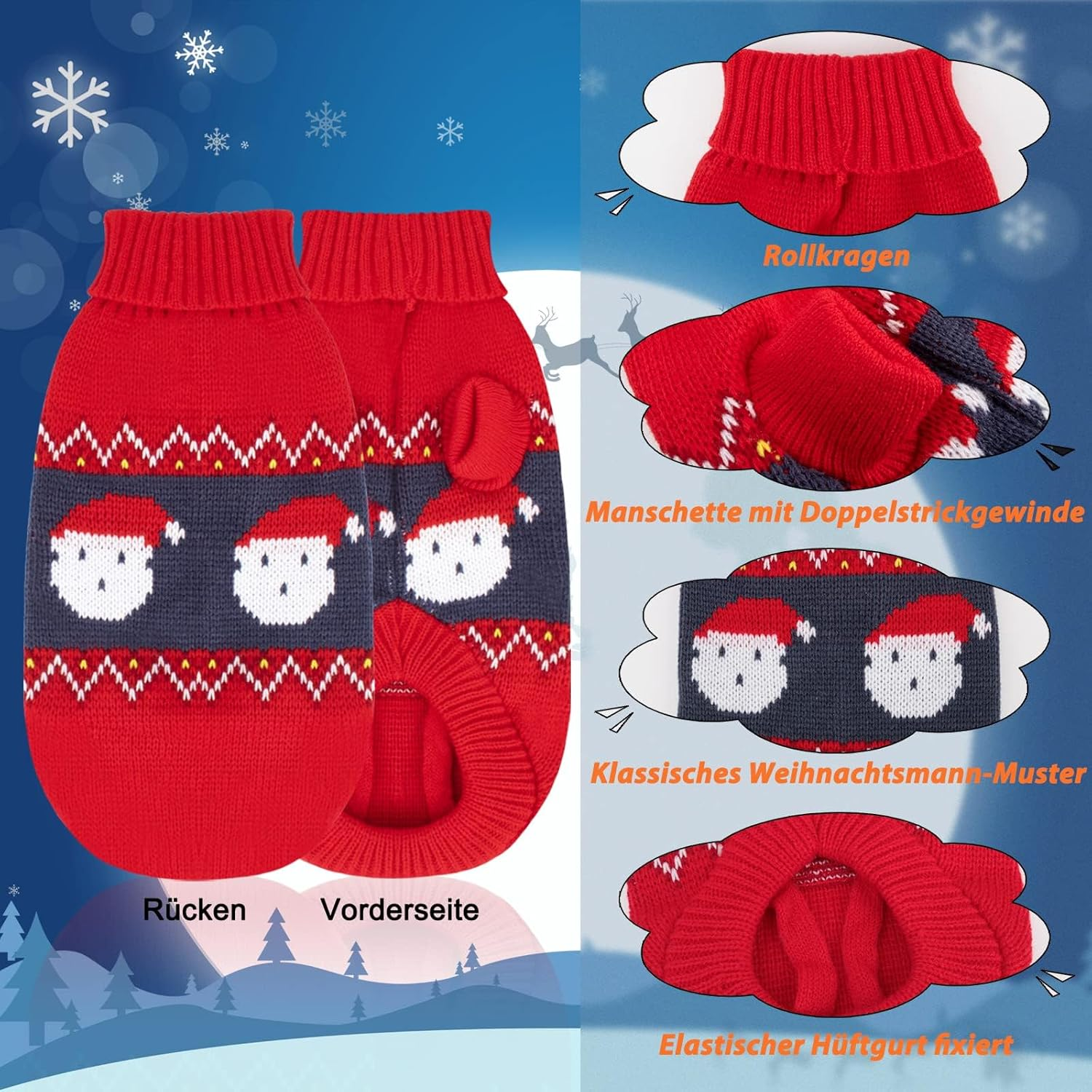 RANYPET Pack of 2 Cat Jumpers Christmas Puppy Knitted Jumper, Christmas Pattern Knitwear Warm Pet Jumper for Kittens and Small Dogs L image number 5