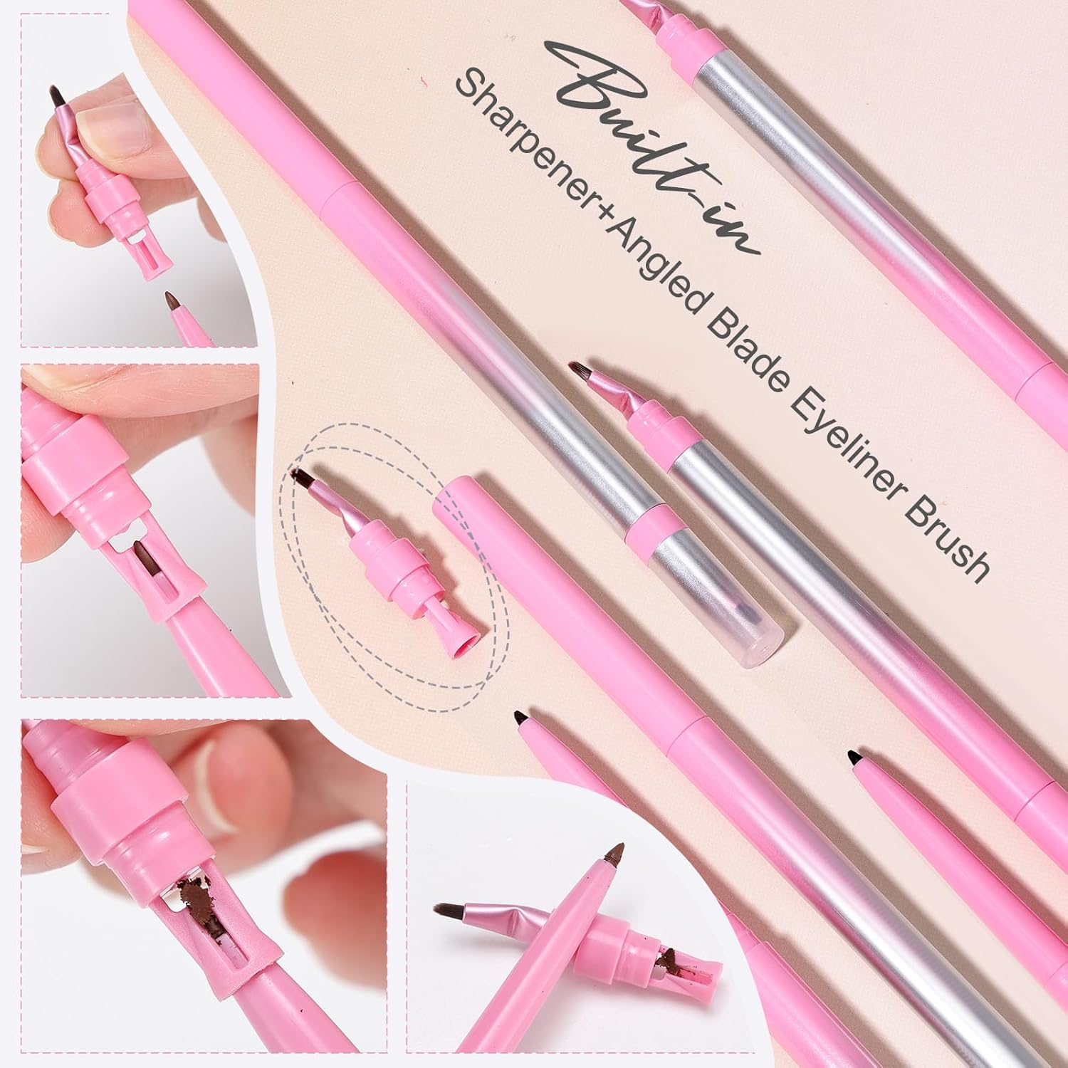 U-Shinein Eyeliner Pen with Bent Blending Brush & Built-In Sharpener, Dual-Ended Precision Eyeliner Waterproof for Smooth Application & On-The-Go Sharpening Long Lasting Brown - Brown image number 4