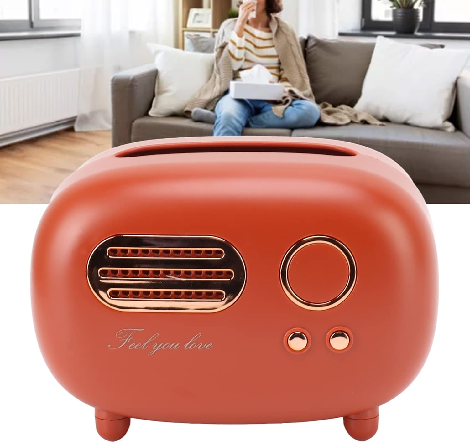 Retro Radio Facial Tissue Box Cover, Radio Shaped Tissue Box Holder for Bathroom Use, Cute and Versatile Gift (Red) - Pink image number 6