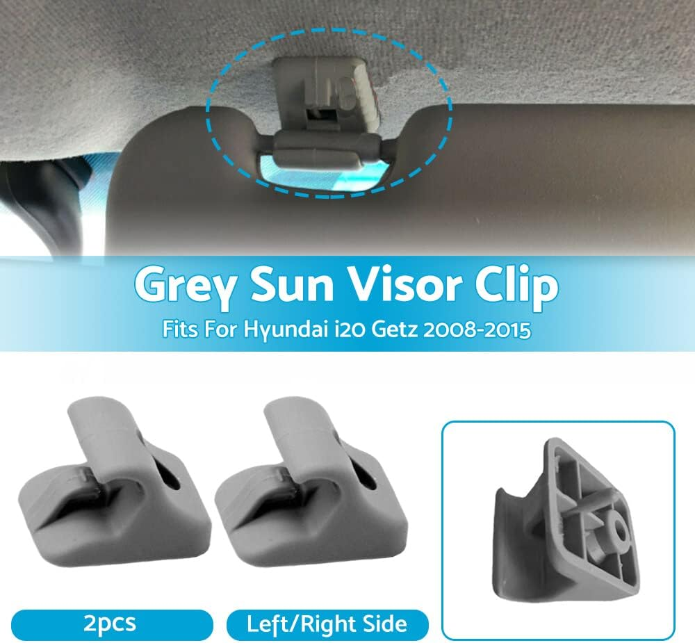 MAX COOL 2X Grey Interior Sun Visor Clips LH/RH Side Sun Visor Retainer Support Hook Clips Replacement Suitable for Hyundai I20 Getz 08-2015 Visor Clip image number 1