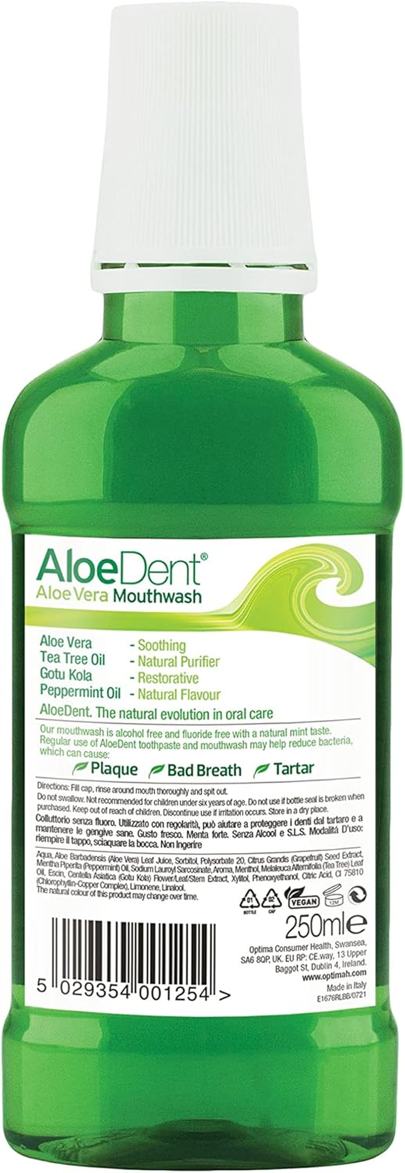 Aloe Dent Aloe Vera Mouthwash, Fluoride Free, Natural Action, Vegan, Cruelty Free, SLS Free, Alcohol Free, for Healthy Gums, 250Ml (Pack of 2)