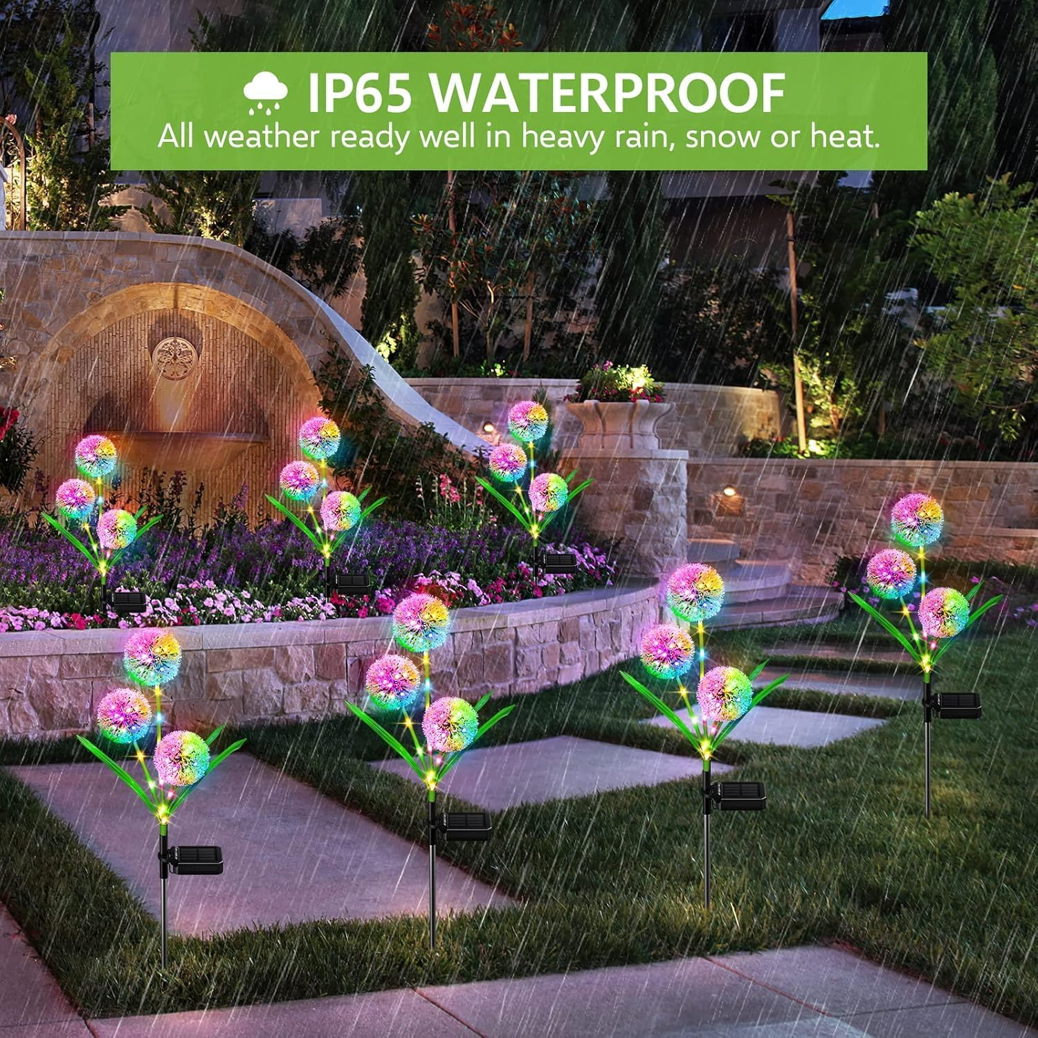 Solar Lights Outdoor Garden Decor, 2 Pack Upgraded Solar Dandelion Garden Lights Decorative with 36 LED - IP65 Waterproof Colorful Solar Lights Outdoor for Yard, Lawn, Pathway and Wedding image number 1
