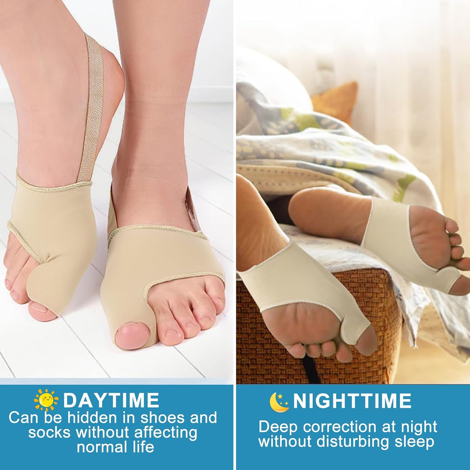 Bunion Corrector Sleeve for Women & Men - Big Toe Separators with Bunion Pads & Adjustable Foot Sleeve - Hallux Valgus Support & Discomfort Relief - Flexible Breathable Design for Day and Night Use (SKIN COLRO, M)