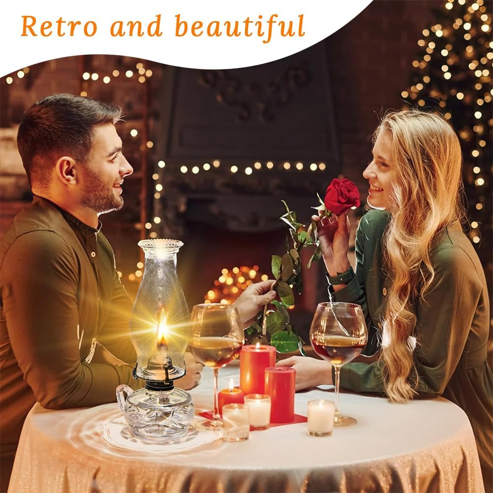 2 Pcs Chamber Oil Lamp Classic Kerosene,Glass Vintage Large Lantern,With Handle,Decorative Antique Clear Hurricane Lamp,For Home Tabletop Emergency Lighting Supplies(Clear) image number 4