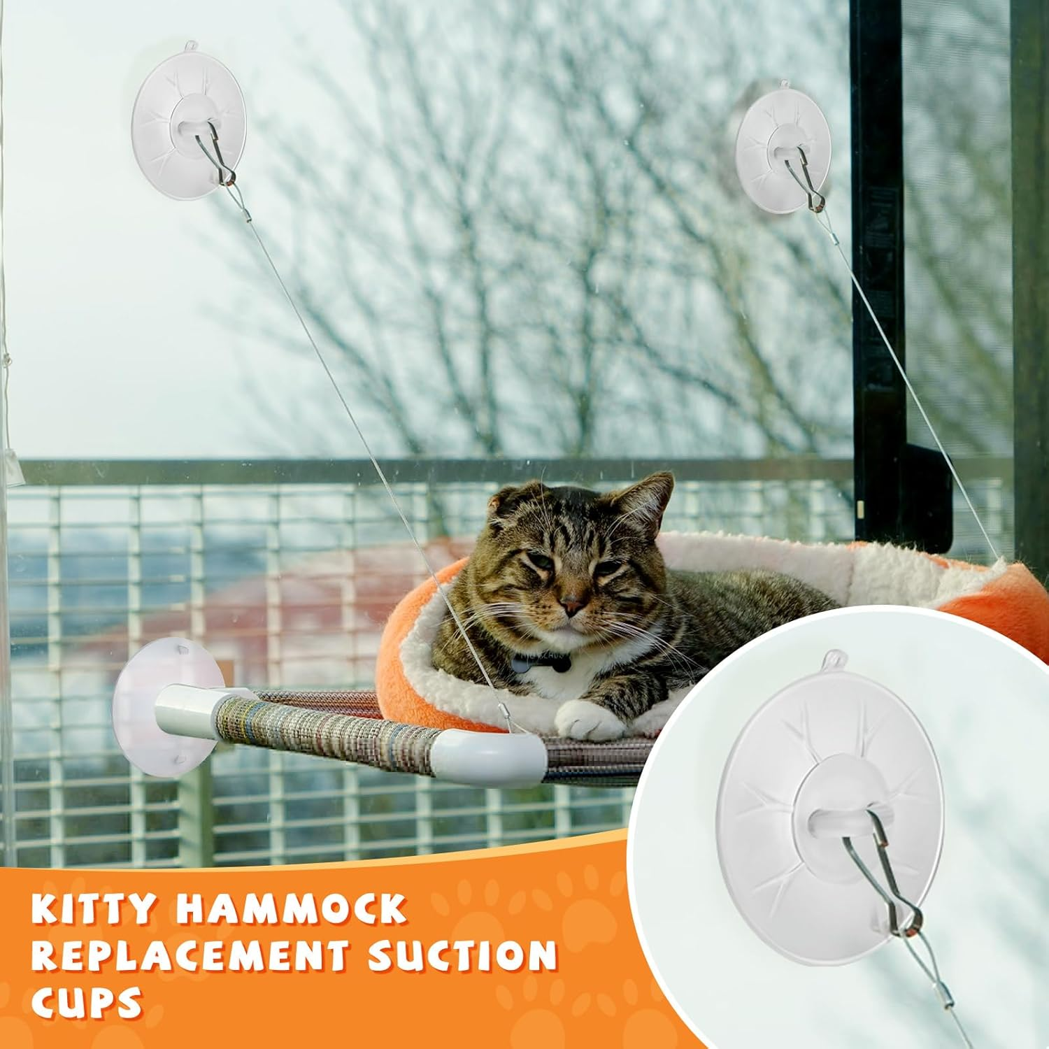 4 Piece Cat Window Perch - Suction Cup Powerful Cat Bed Seat Replacement - Clear PVC Sucker Pads - Window Hammock Seat image number 2