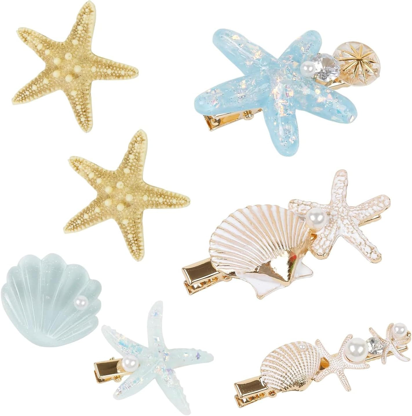 Valentine'S Day Gift Mermaid Hair Clip Set 7-Piece - Shell, Pearl & Starfish Clips Alligator Hair Clips for Women & Girls, Princess Beach Hair Accessories, Christmas Party Favours, Waterproof Resin Hairpins image number 5
