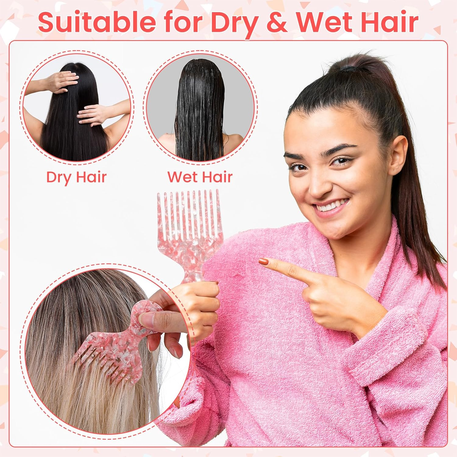 Ptwola Wide Tooth Afro Hair Pick Comb Wide Teeth Plastic Picks Smooth Barber Comb Durable Sturdy Professional Quality Styling Tool for Women Men Long Thick Curly Hair Styling Medium Coarse Hair image number 2