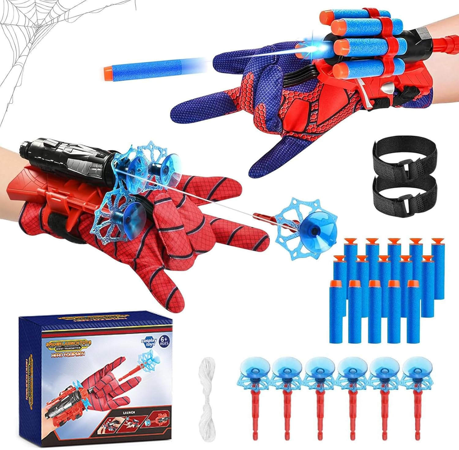 2 Pack Spider Gloves Man Web Shooter Toy with Wrist, Foam Blasters,Spider Launcher Gloves Cosplay Toy Set for Kids