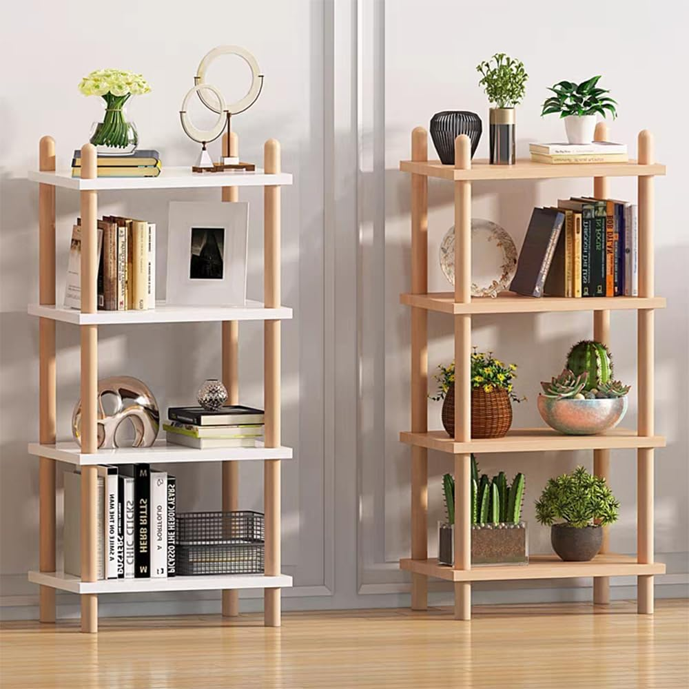 Hbluefat 4-Tier Solid Wood Shelf Bookcase, Modern Open Narrow Bookshelf, Free Standing Storage Rack, Multifunctional Display Stand for Home Office (White) image number 1