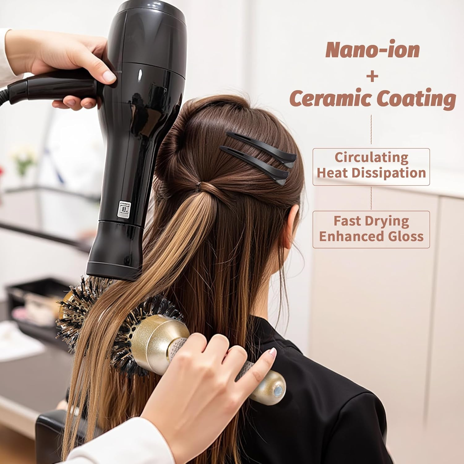 Round Brush for Blow Out, Nano Thermal Ceramic & Ionic Tech round Barrel Hair Brush with Boar Bristles and Nylon Pins, Roller Brush for Blow Drying and Styling, 4 Free Clips (Barrel 1.7 Inch, 45Mm) image number 6