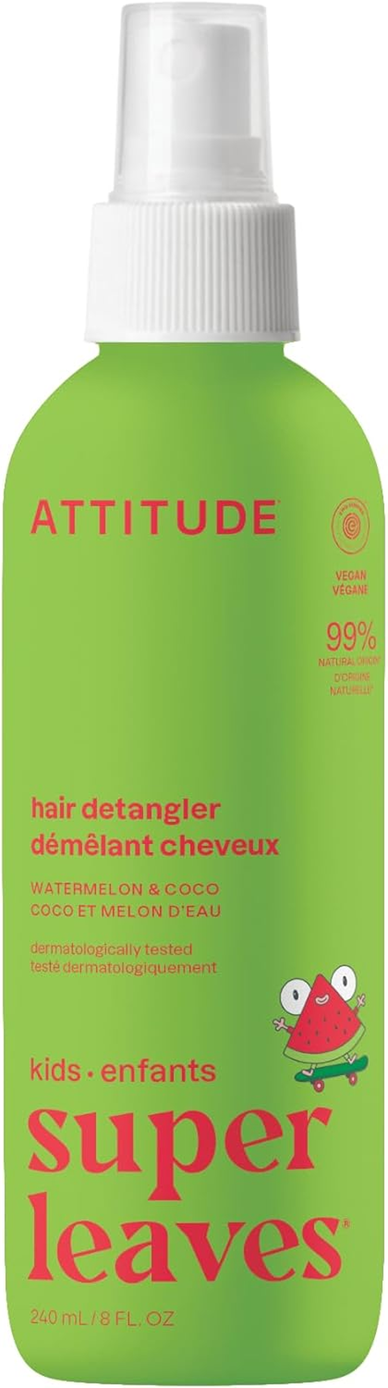 ATTITUDE Natural Hair Detangler Spray for Baby and Kids, EWG Verified, Plant- and Mineral-Based Ingredients, Hypoallergenic Vegan and Cruelty-Free, Watermelon & Coconut, 8 Fl Oz image number 5