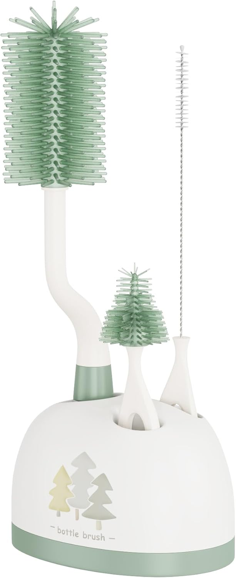 Silicone Bottle Brush Set with Stand, 360&deg; Rotating Bottle Cleaning Brush Cleaner Set, Long Handle 3 in 1 Multipurpose Silicone Baby Bottle Straw Cleaner Brush (Grey)