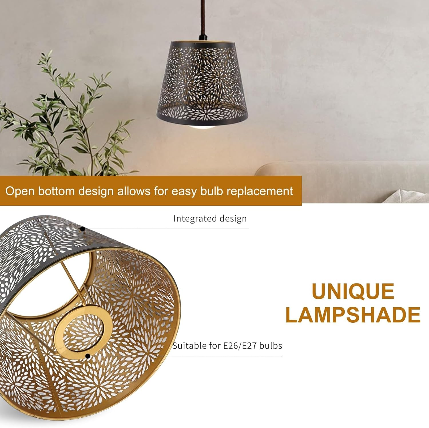 Lampshades for Table Lamp, Lampshade Floor Lamp, Iron Art, Hollow Design, Shade Chandelier, E26, E27, Protective Cover for Ceiling Light, Pendant Light, Natural Wall Light, Decoration image number 3