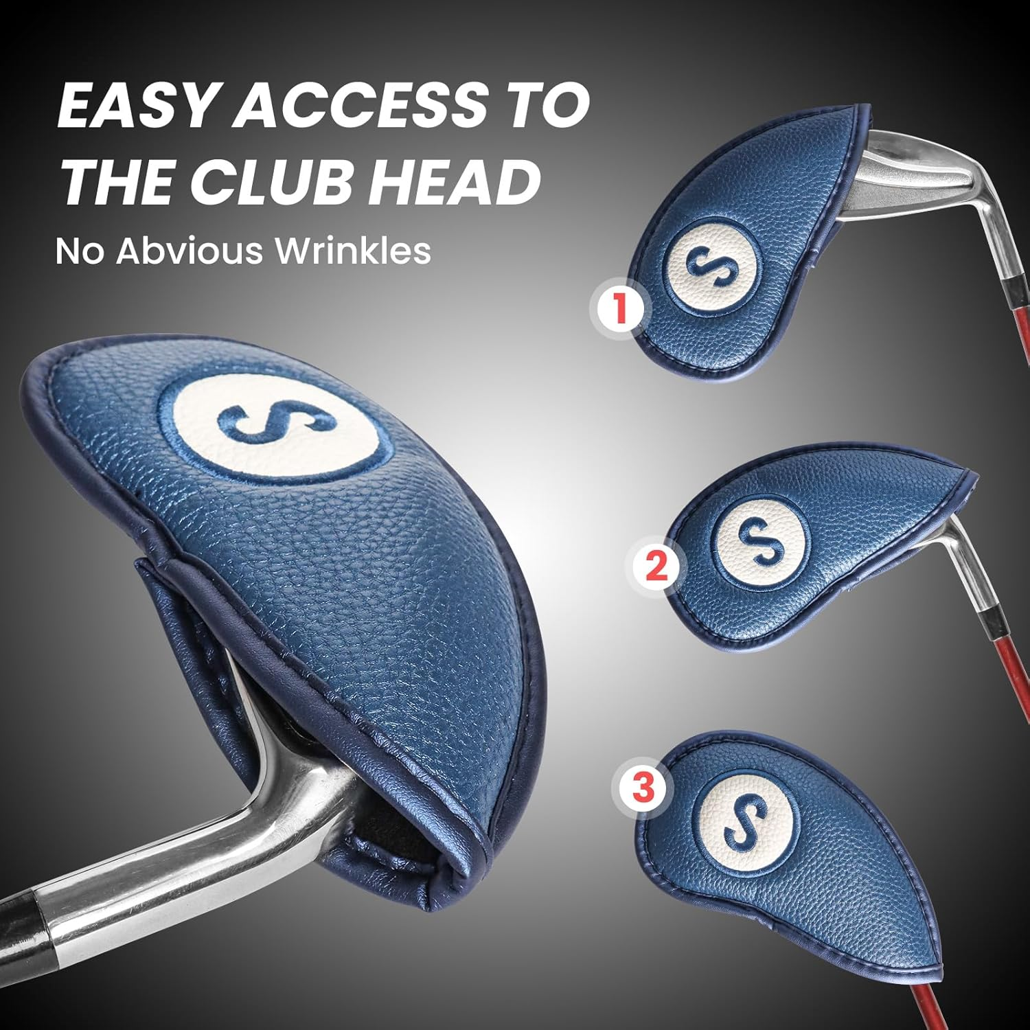 FINGER TEN Golf Club Covers for Irons Magnetic Value 11 Pack, Synthetic Leather Deluxe Head Cover Set Headcovers for Irons Fit Main Iron Clubs image number 4