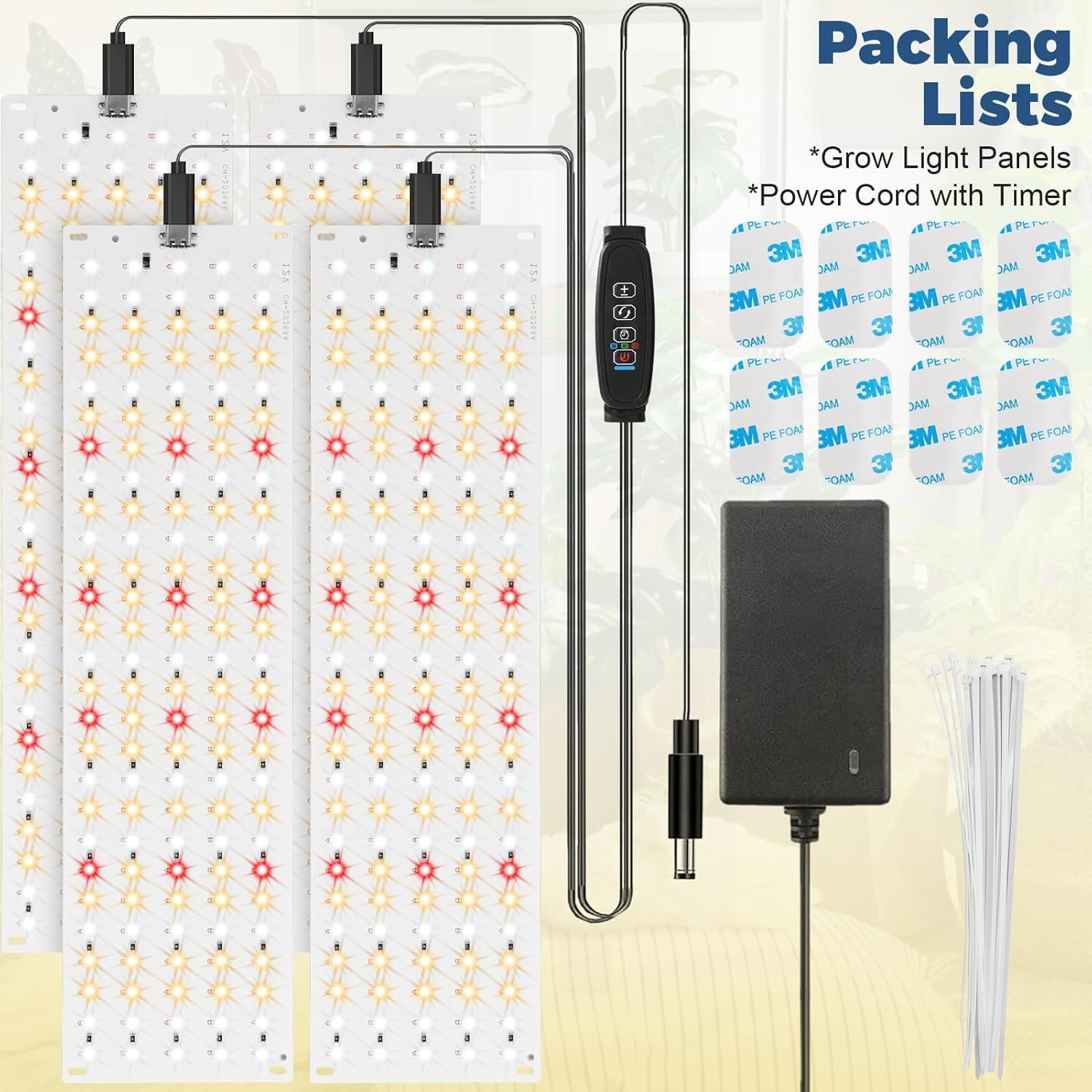 Grow Lights for Indoor Plants, 4Pcs Grow Light Ultra-Thin Plant Light for Indoor Growing, 540 Leds Full Spectrum Grow Lights for Seed Starting, Plant Grow Lamp 3/9/12H Timer 10 Dimmable Level image number 2
