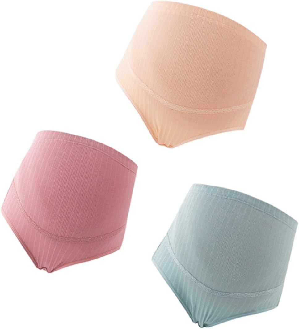 3Pcs Cotton Maternity Panties High Waist Adjustable Stomach Lift Nursing Underwear for Pregnant Women Soft Breathable Elastic Pregnancy Support Pants Pale Skin Blackish Green image number 4