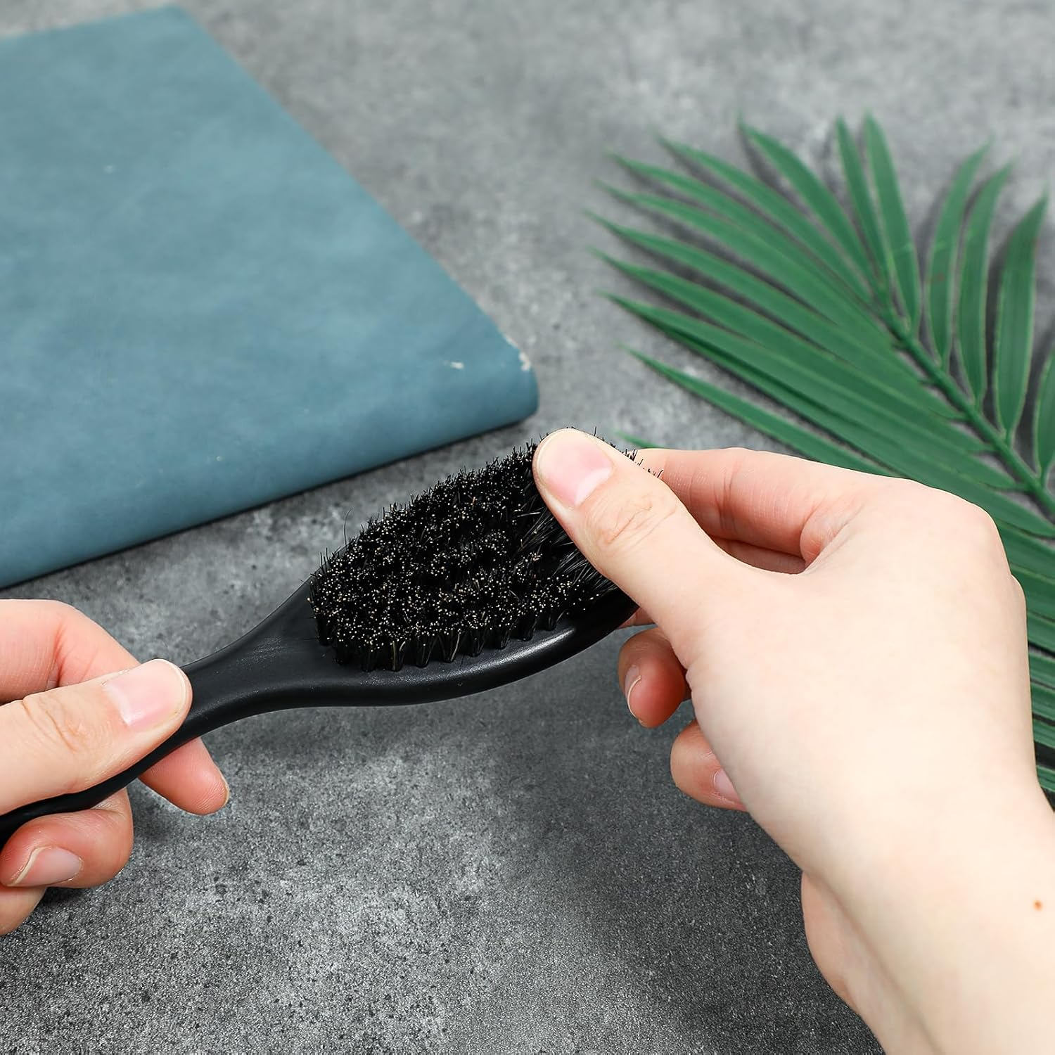 Barber Fade Brush, 2 PCS Natural Boar Bristle Hair Brush with ABS Handle Professional Barber Neck Duster Cleaning Brush for Detangling, Smoothing, Restores Shine,Barber Supplies, Beard Brush for Men image number 2