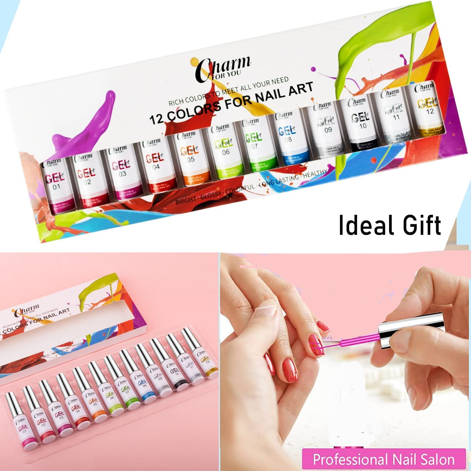 VERONNI Gel Liner Nail Art Gel Nail Polish Painted Set，12 Color Black Pink White Gel Polish Painting Liner Gel Nail Art Painting Gel Pen Soak off Manicure Salon DIY at Home image number 4