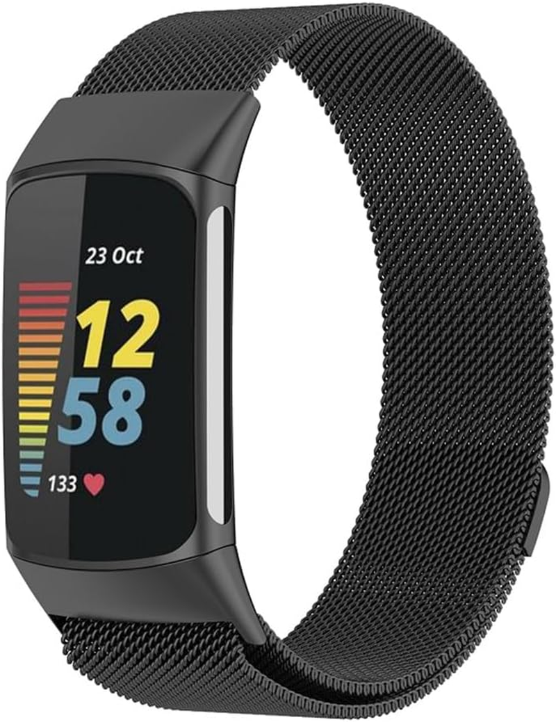 Magnetic for Fitbit Charge 6 Band/For Fitbit Charge 5 Band Women Men,Milanese Loop Metal Stainless Steel Breathable Sport Strap Replacement Wristbands