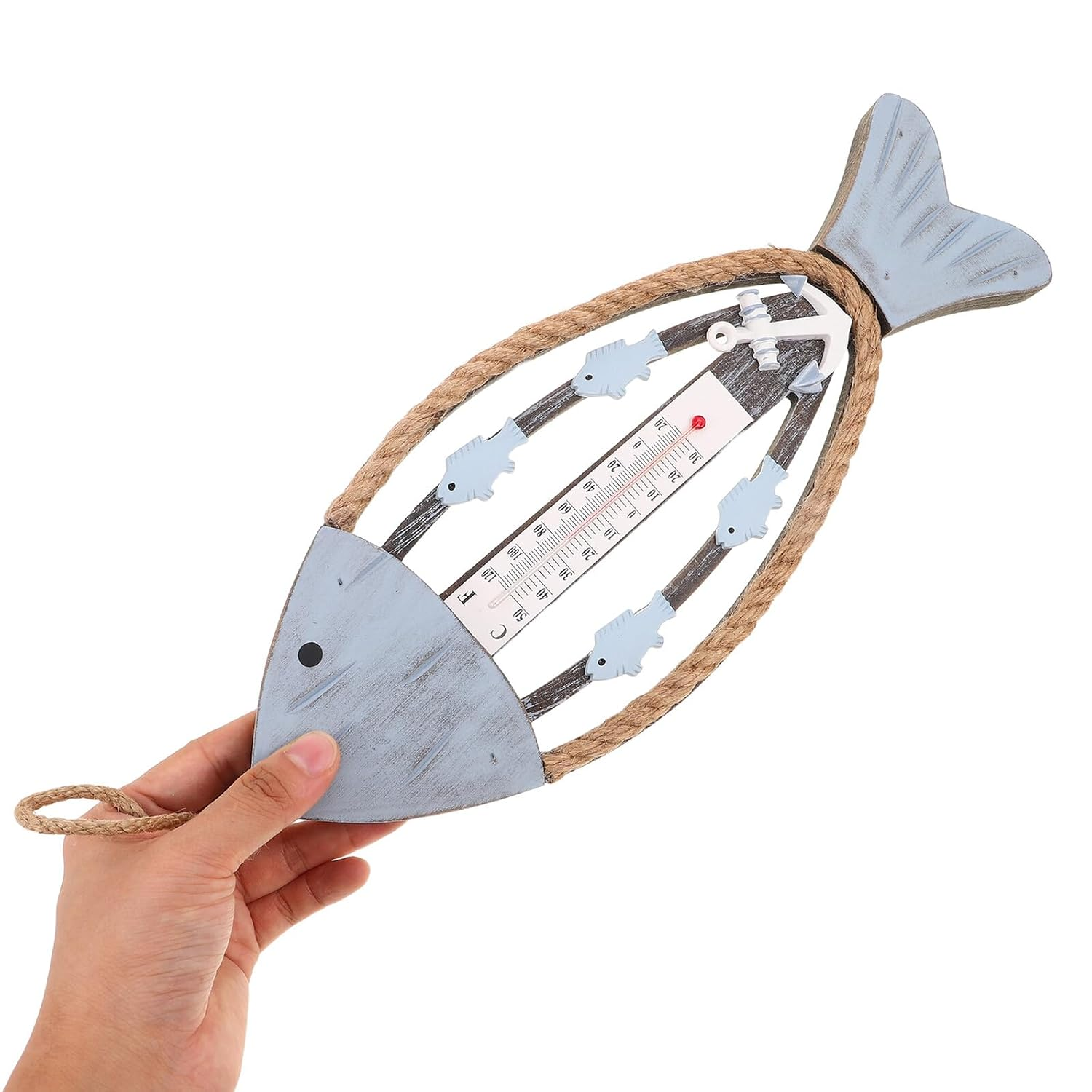 COHEALI Vintage Fish Bone Wall Thermometer Rustic Wooden Temperature Gauge for Coastal Living Bedroom Hotel Hallway Beach Theme Decor with Craftsmanship and Accurate Indoor Temperature image number 2