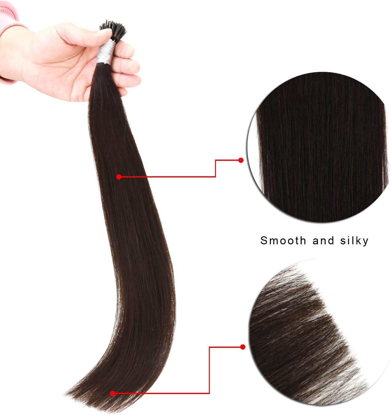 Nanoring Extensions Real Hair Nano Extensions Real Hair Nano Ring 50 G Hair Extensions Nano Tip Hair Extensions (40 Cm #2 Dark Brown) image number 2