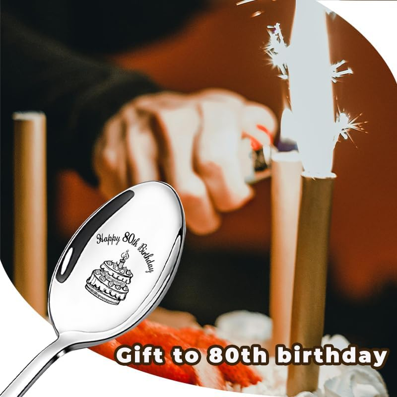 Happy 80Th Birthday Gifts for Nana Papa 80 Year Old Birthday Gifts for Father Mother 1944 Birthday Gifts for Sister Brother 80Th Bday Spoon for Women Men 80 Yr Old Birthday Present for Grandma Grandpa image number 1