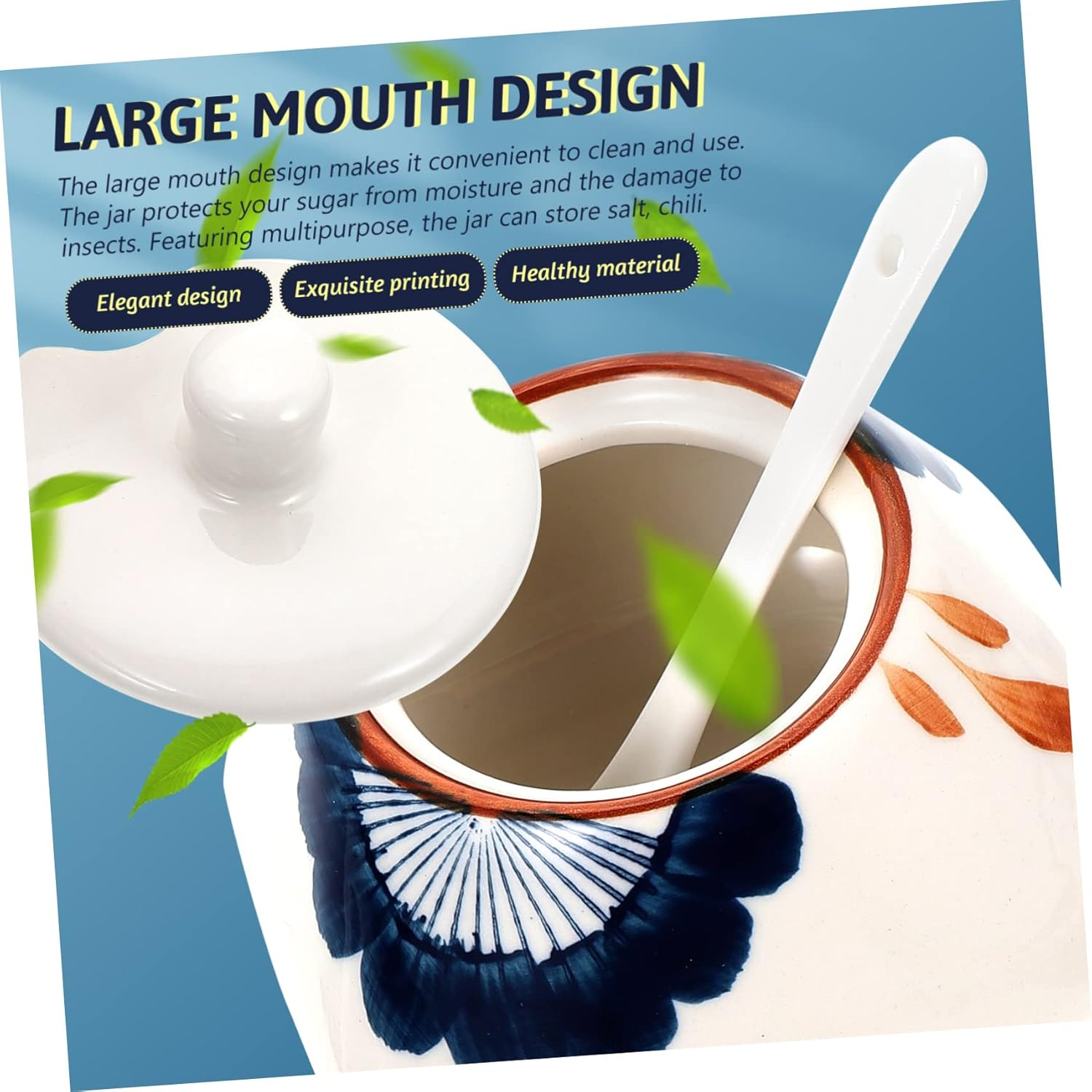 HAKIDZEL Ceramic Storage Jar and Sauce Canister 300Ml Japanese Style Porcelain with Spoon Sturdy Kitchen Condiment Container for Home Cooking and Dining image number 1