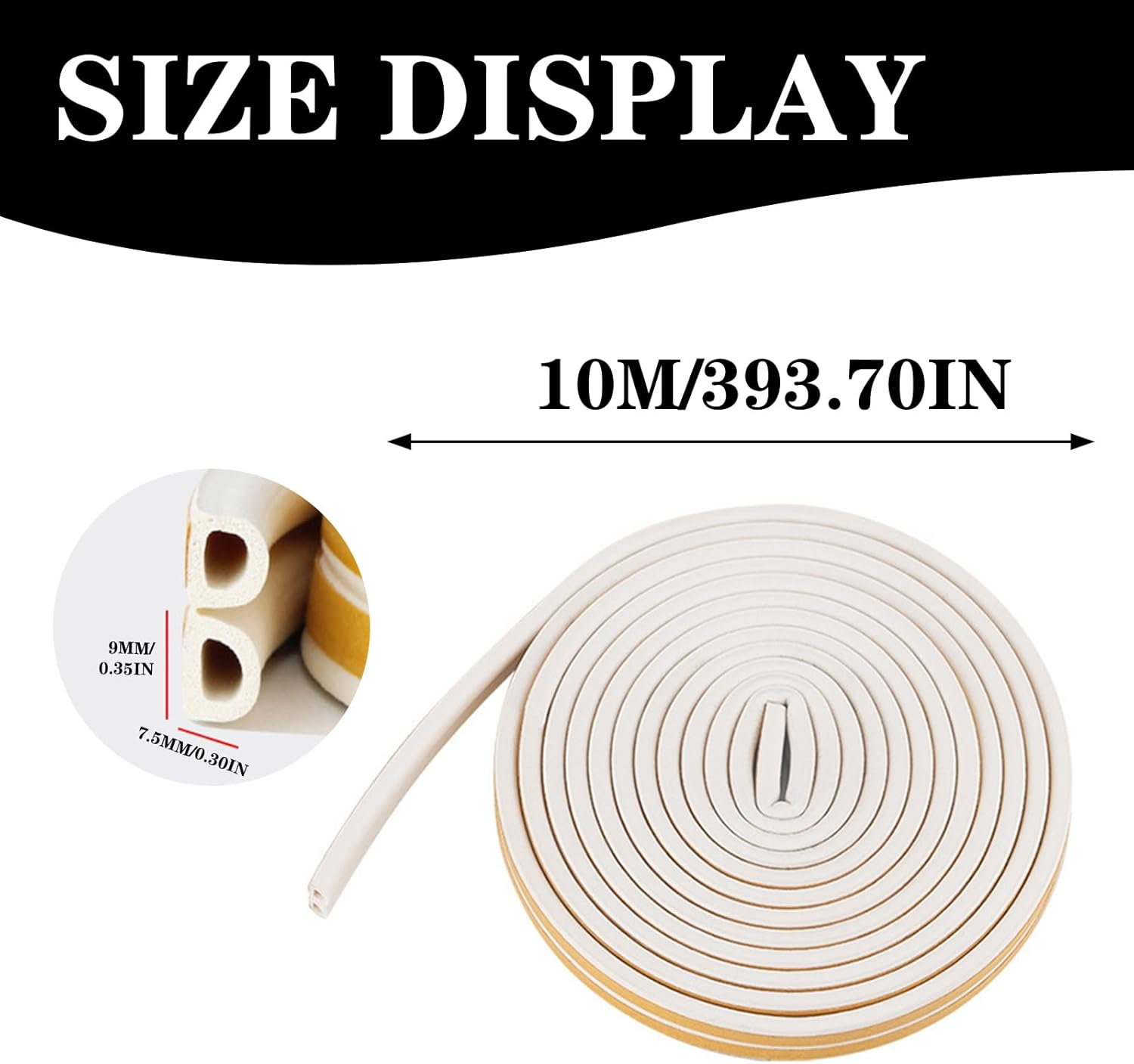 Window Seal 10M, Self-Adhesive Door Seal for Cold Protection, Sound Insulation, Heat Insulation, Dustproof, D Profile Foam Rubber Door Frame, White Color image number 2
