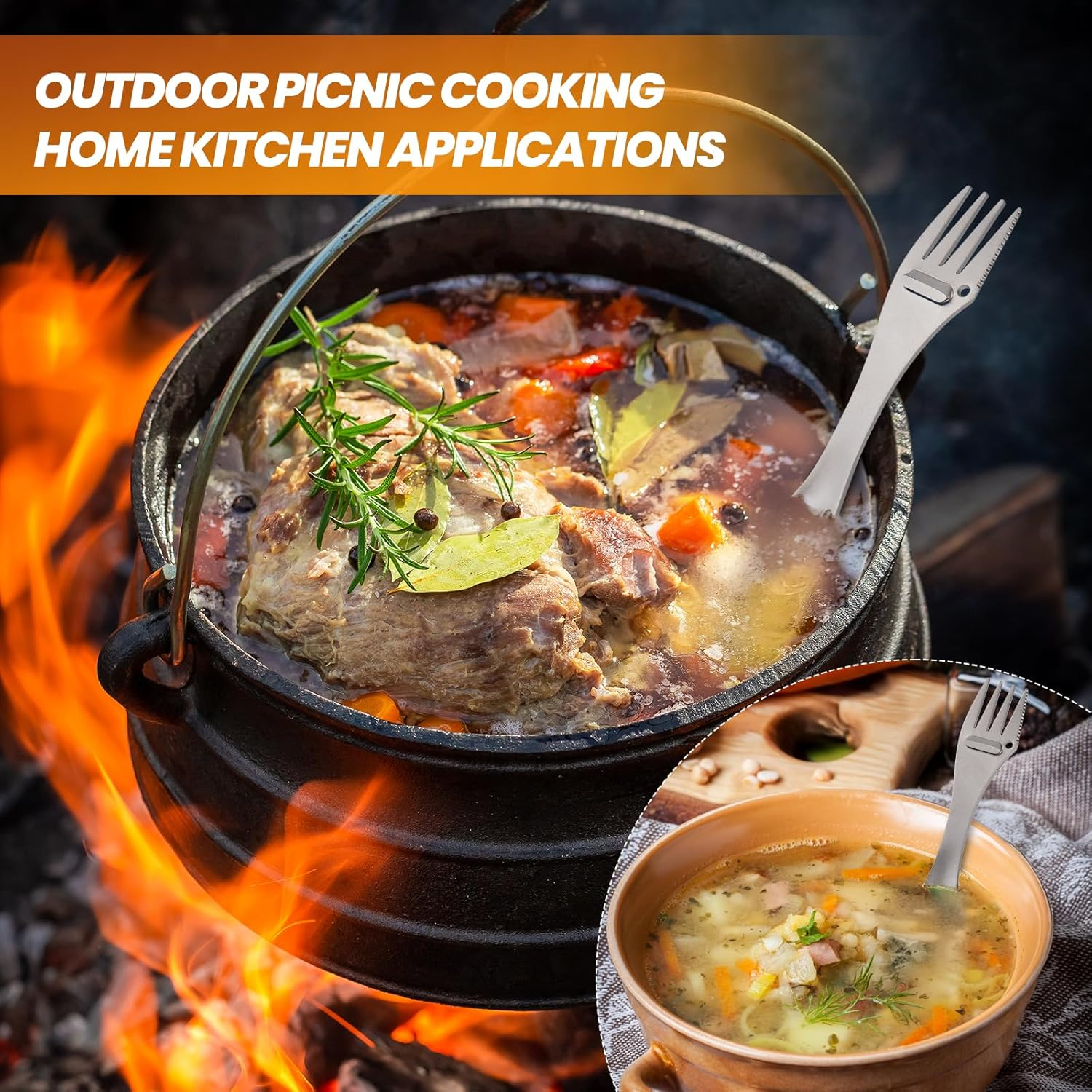 Inntobite 5-In-1 Multifunctional Outdoor Titanium Fork Spoon, Outdoor Barbecue, Kitchen Utensils, Camping Cooking Tools, Lightweight and Portable. ﻿ image number 4