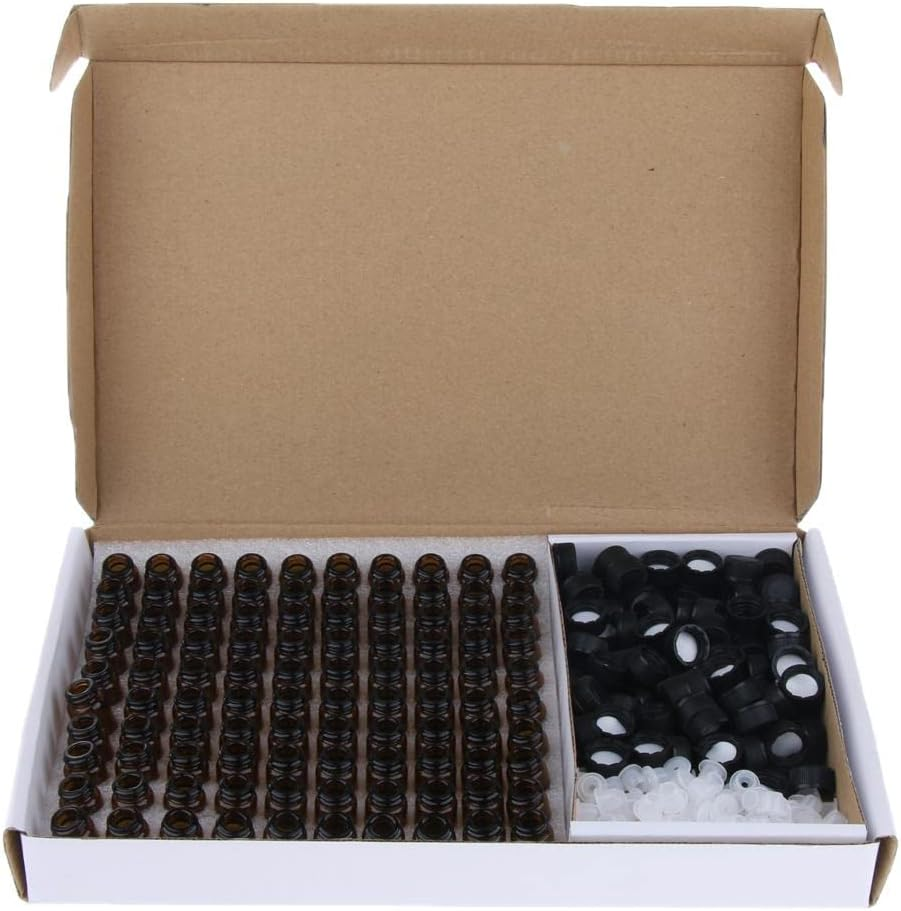 Harayaa 100 Pieces Empty Amber Vials for Essential Oil Perfumes Reagents - Brown, 3Ml image number 1
