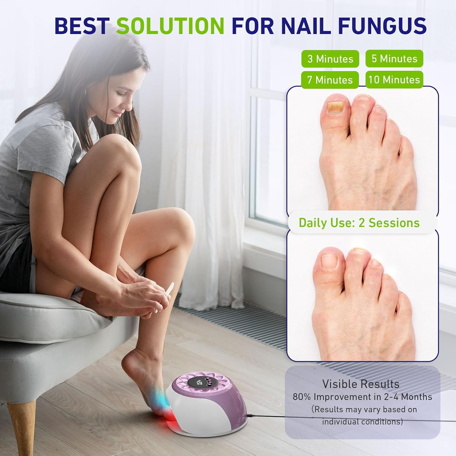 Ikeener Nail Fungus Laser Treatment Device, Large Size Fungal Nail Treatment Device with 15*470Nm Blue Light and 42*650Nm Red Light, Natural Solution for Damage, Broken, Cracked & Discolored Nails image number 2