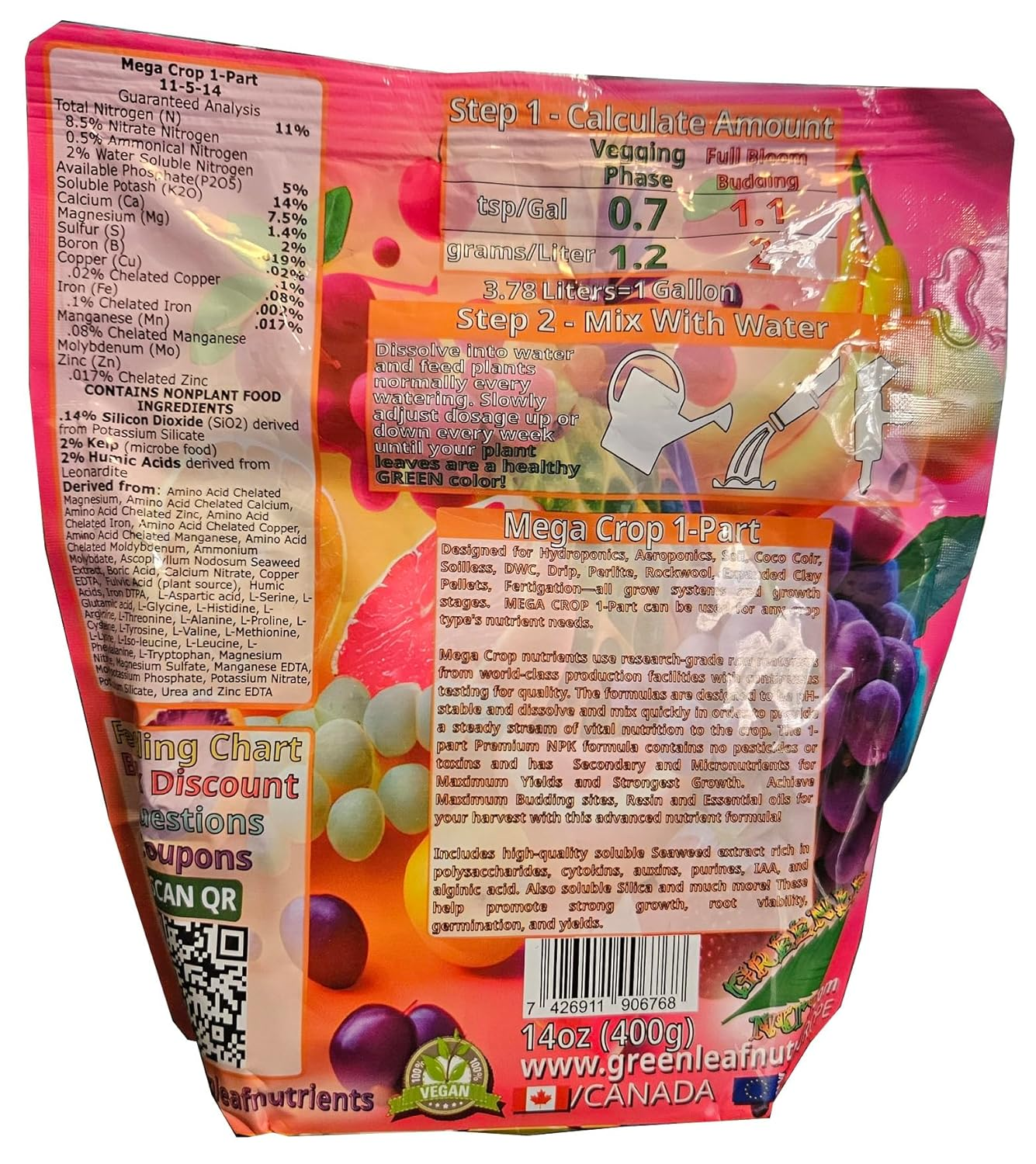 Mega Crop 1-Part Complete Hydroponic and Soil Base Nutrient for Plants with Organics (400G) image number 2