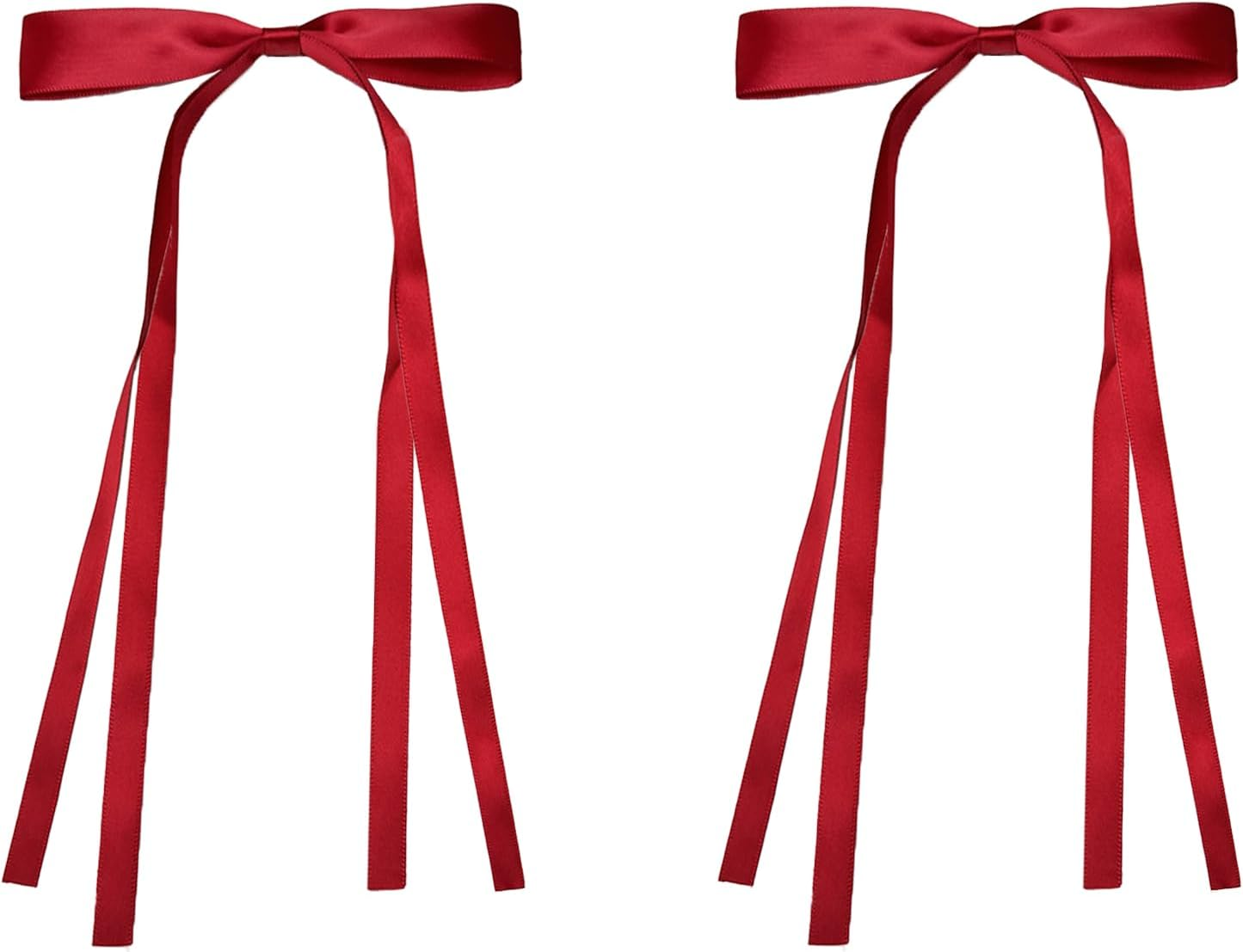 Hair Bows for Women,Hair Ribbon Bows for Women,Red Bow for Hair,Coquette Bows,Long Hair Bows,Ribbon for Hair Bows,Red Hair Clips,Hair Accessories Hair Bows for Festival Party Halloween Christmas 2Pcs - Green image number 4