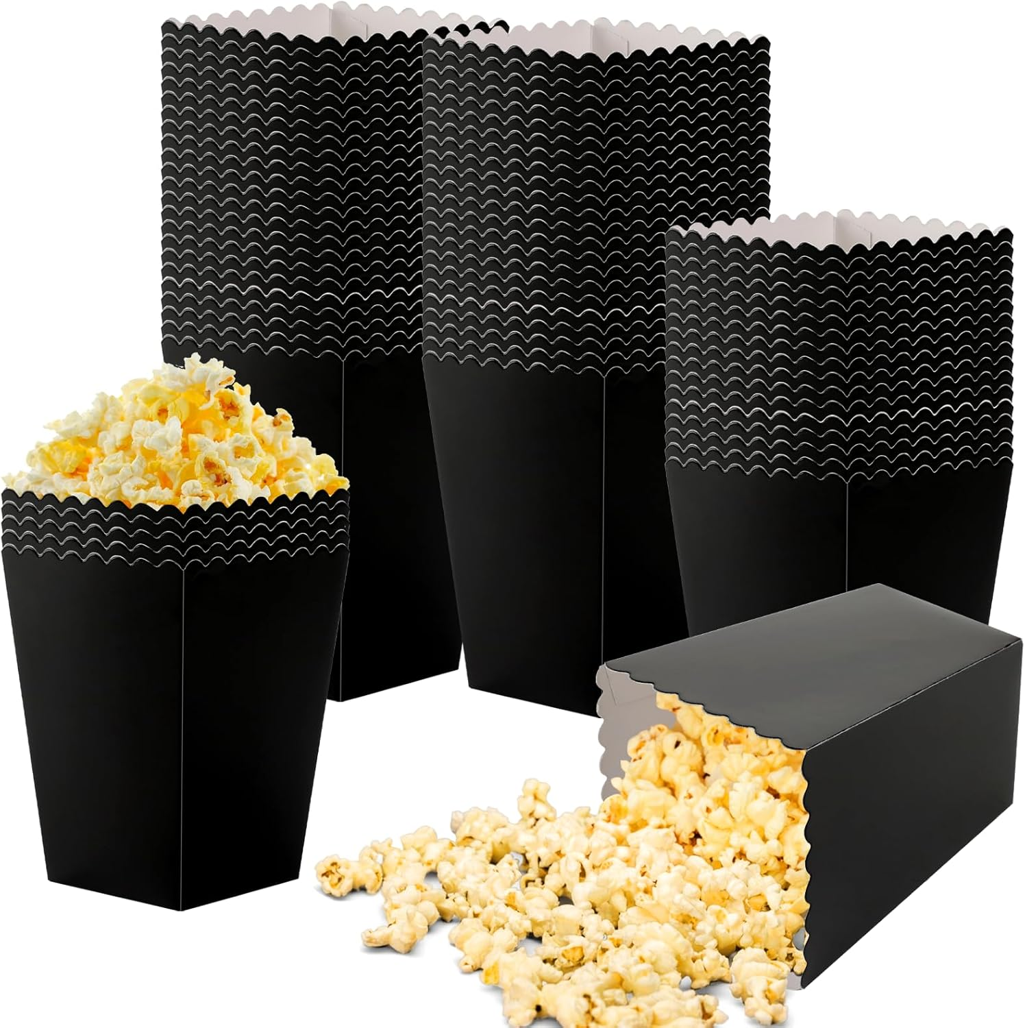 200 Pcs Mini Popcorn Boxes for Party Black Popcorn Bags Cardboard Popcorn Cups Disposable Snack Candy Popcorn Containers Holder for Halloween Christmas Birthday Wedding (2.2 X 4.2 X 3 Inches) image number 1