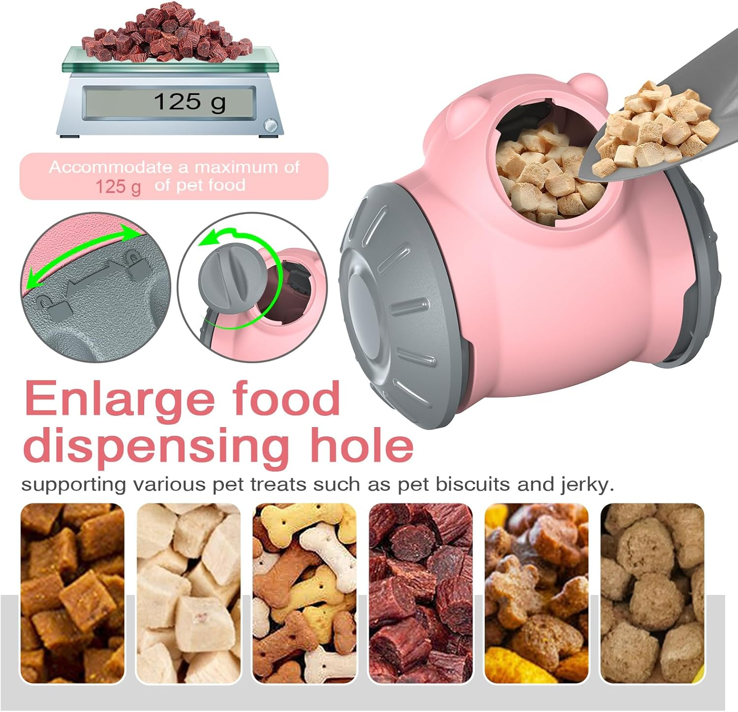 Pet Treat Dispenser for Cats & Small/Medium Dogs - Interactive Puzzle Feeder Toy with Adjustable Slow Food Dispensing (Pink Bear) image number 6