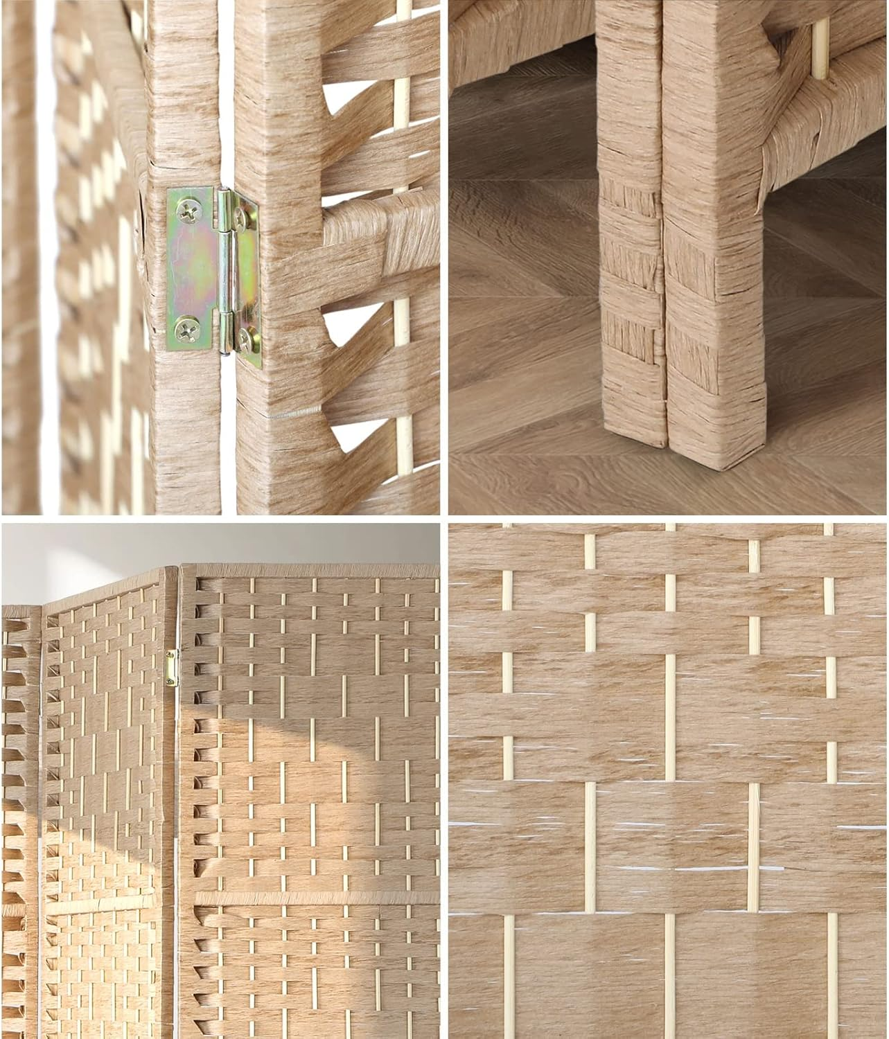 Oikiture Room Divider 6 Panel Screen Wood image number 2