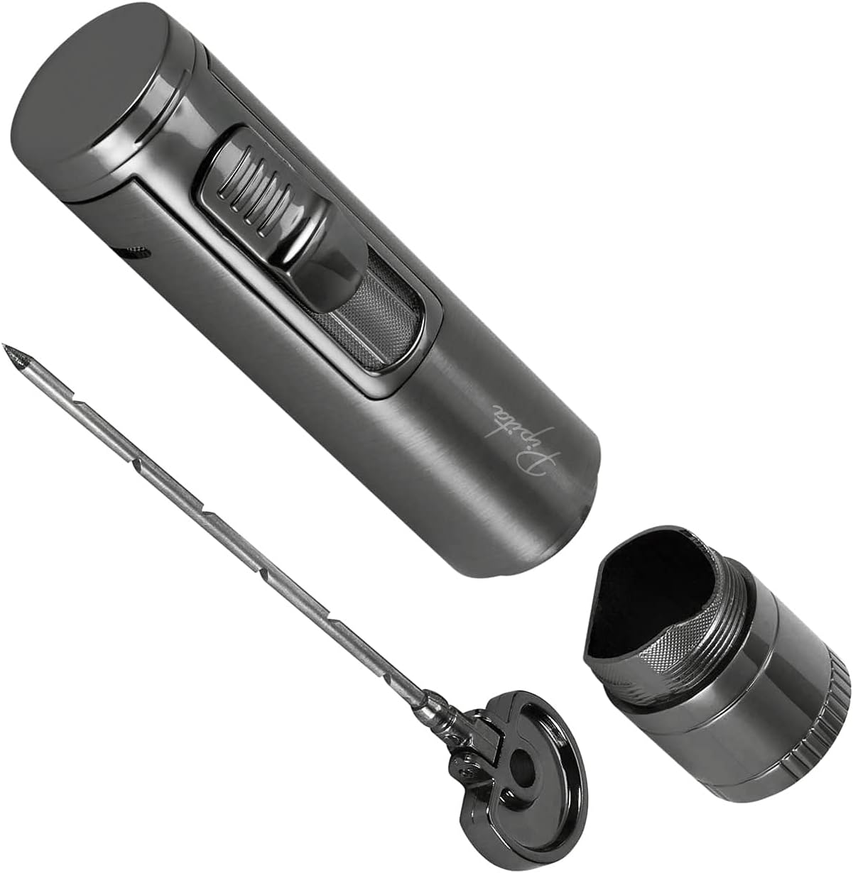 PIPITA Torch Lighter with Holder & Needle,Windproof Single Jet Torch Butane Gas Lighter Refillable Torch Lighters with Punch(Without Gas)