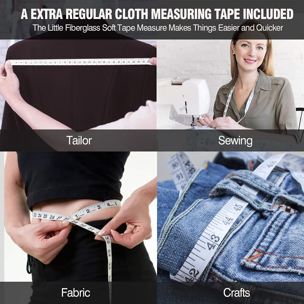 Automatic Telescopic Tape Measure(60In/150Cm), Measuring Tape for Body,Self-Tightening Body Measuring Tape,Retractable Tape Measure for Fitness, Weight Loss, Tailor, Sewing, Handcrafts (4 PCS) - Black+White image number 4
